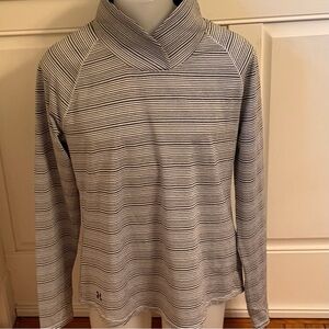 Under Armour Womens XL Pullover Top Gray/White Stripe Cross Over Cowl Neck Loose